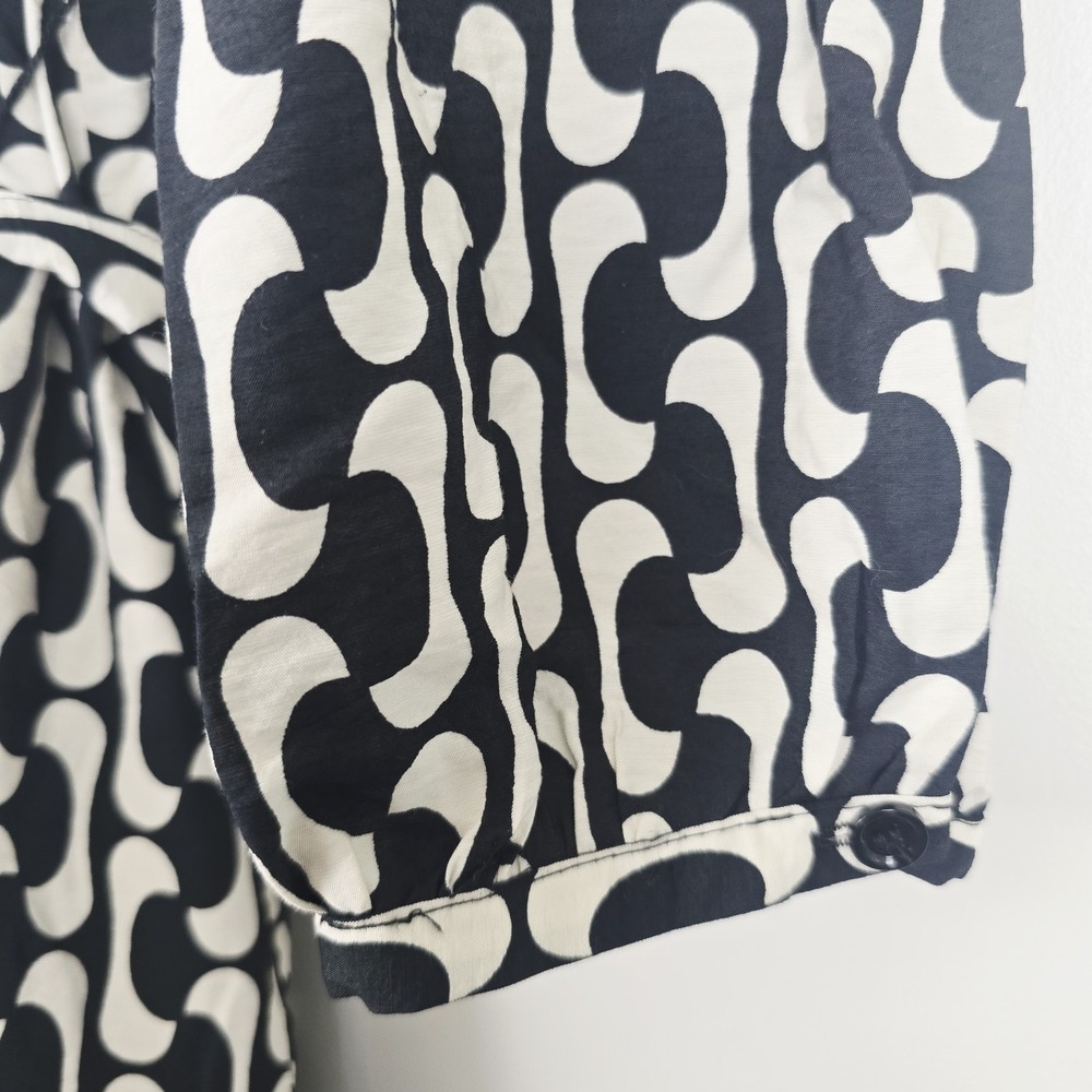 ZARA The Paula Dress Black / Ivory Geometric‎ Print Sz Medium Long Sleeves.D111 - Picture 9 of 14